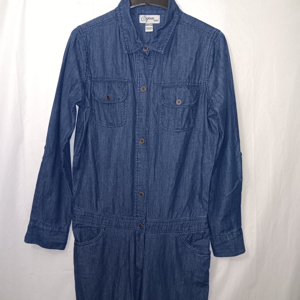 VINTAGE Y2K SPOON DENIM LONG SLEEVE JUMPSUIT 100% COTTON